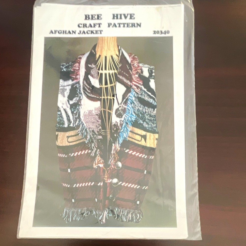 Bee Hive 20340 Vintage Sewing Pattern Unisex Adult Afghan Jacket One Size UNCUT